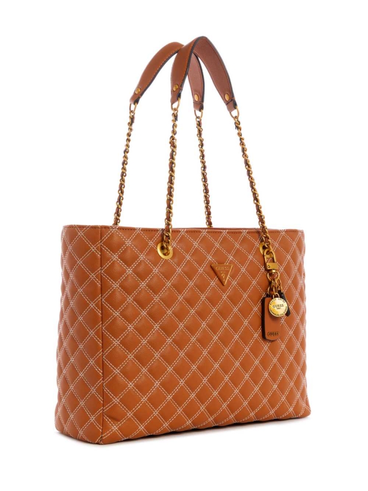 GUESS Cessily Quilted Women's Totes Brown | UK3580HAJ