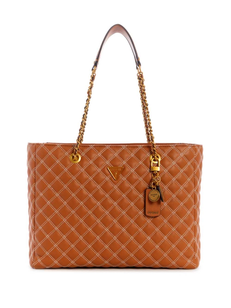 GUESS Cessily Quilted Women\'s Totes Brown | UK3580HAJ