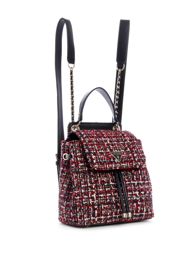 GUESS Cessily Tweed Convertible Women's Backpacks Red Multicolor | UK4592QFN