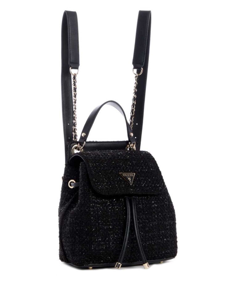 GUESS Cessily Tweed Flap Women's Backpacks Black | UK3125SGR