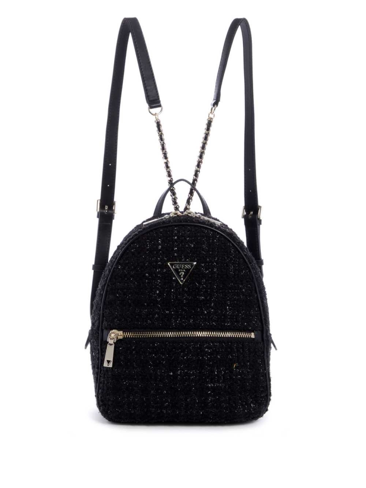 GUESS Cessily Velvet Women\'s Backpacks Black | UK5049TYH