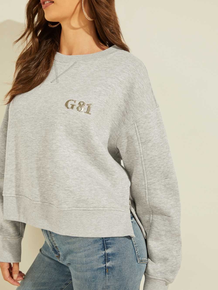 GUESS Cintia Logo Crewneck Women's Sweatshirt Light Grey | UK9013CJR