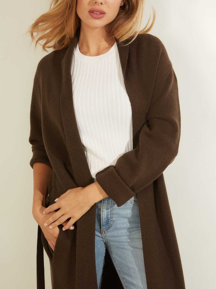 GUESS Clarissa Cardigan Women's Sweaters Coffee | UK9076UHO