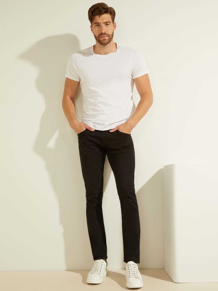 GUESS Classic Solid Skinny Men's Jeans Black | UK4321TGA