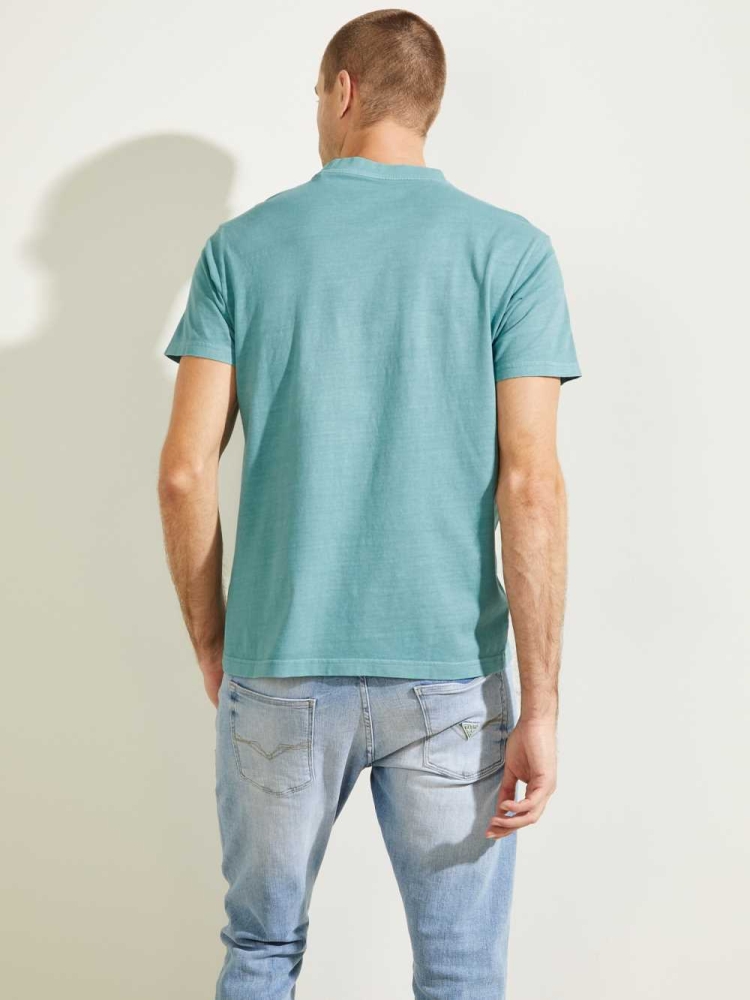 GUESS Classical Embroidered Logo Men's T-Shirts Turquoise | UK1736NMA