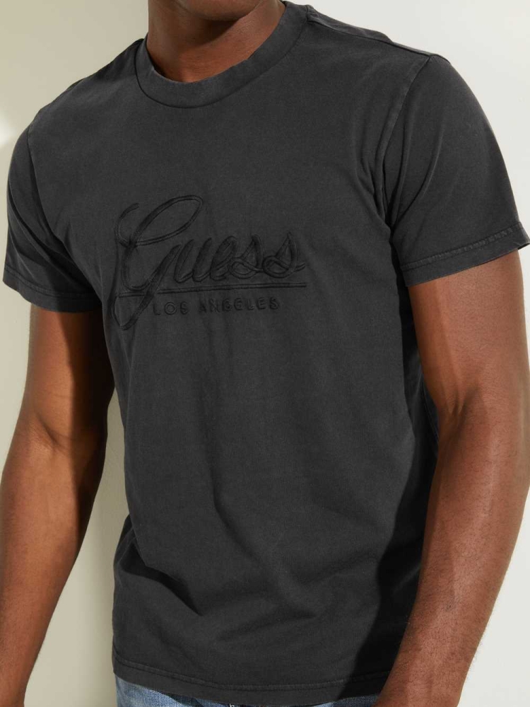 GUESS Classical Embroidered Logo Men's T-Shirts Black | UK2813PIU