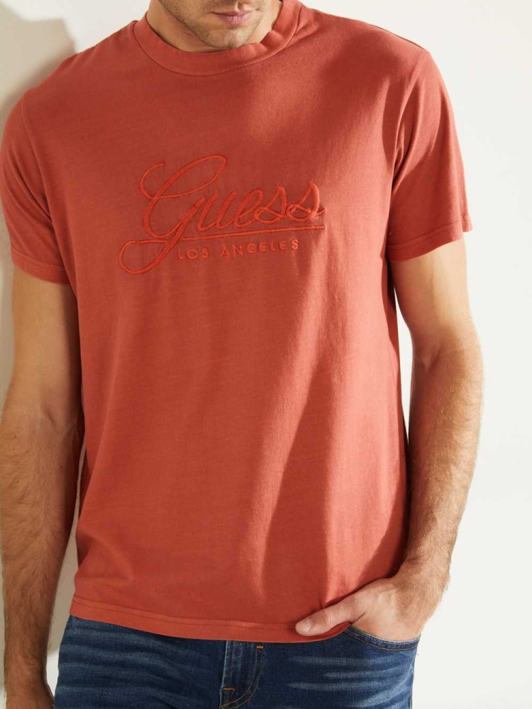 GUESS Classical Embroidered Logo Men's T-Shirts Red | UK4912RWF