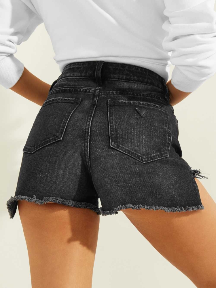 GUESS Claudia Super High-Rise Frayed Denim Women's Shorts Wash | UK1076CFO