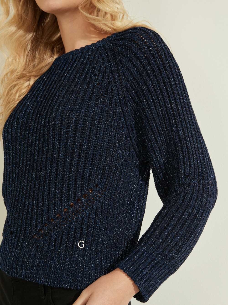 GUESS Colette Shimmer Women's Sweaters Blue | UK9152MTO