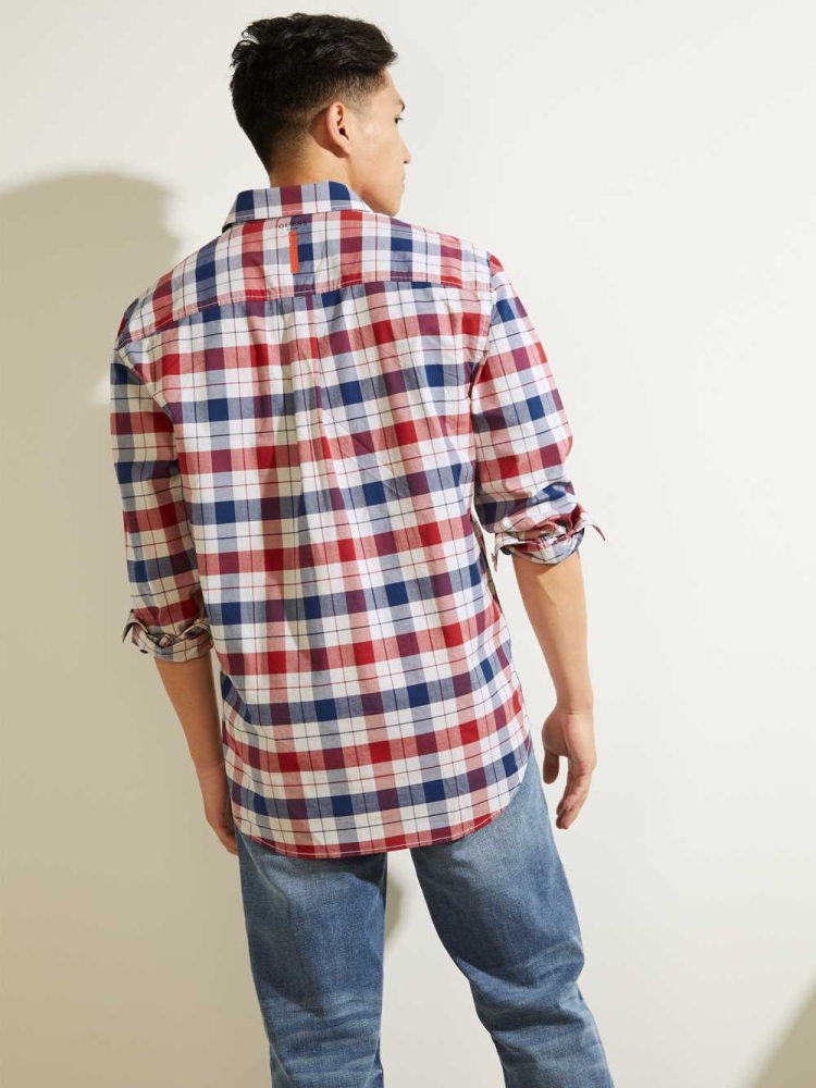 GUESS Collins Long-Sleeve Men's Shirts Red | UK6145MYF