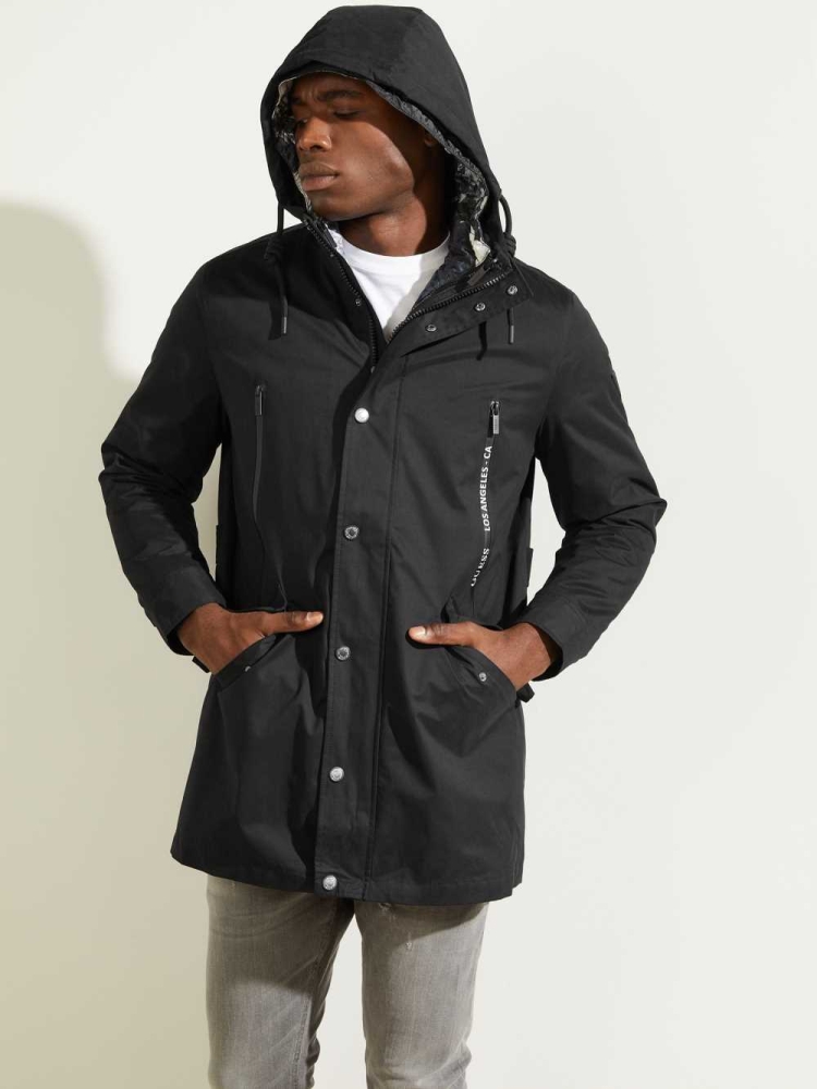 GUESS Commuter Double Men's Parka Jackets Black | UK1847EAO