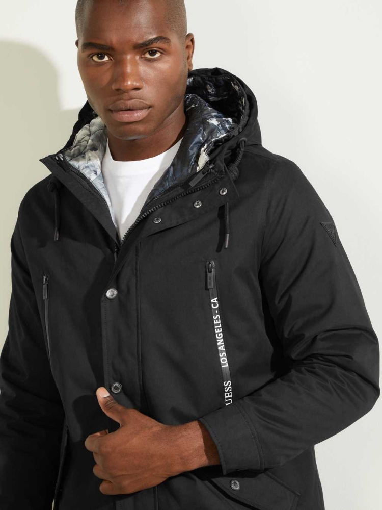 GUESS Commuter Double Men's Parka Jackets Black | UK1847EAO