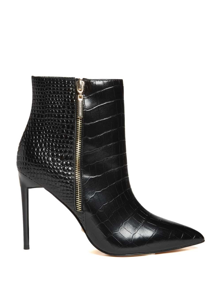 GUESS Croc Leather Zipper Women's Booties Black | UK8569ZYC