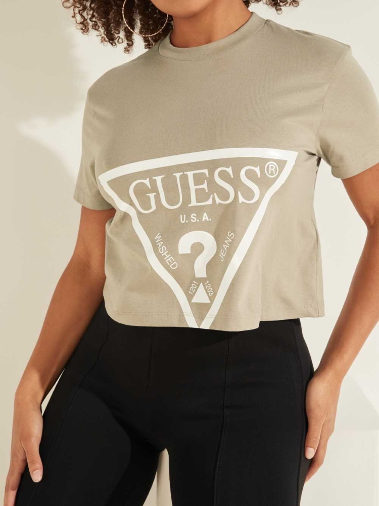 GUESS Cropped Logo Women's T-Shirts Blue | UK1265PUB