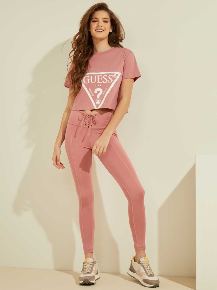 GUESS Cropped Logo Women's T-Shirts Pink | UK2785AVX