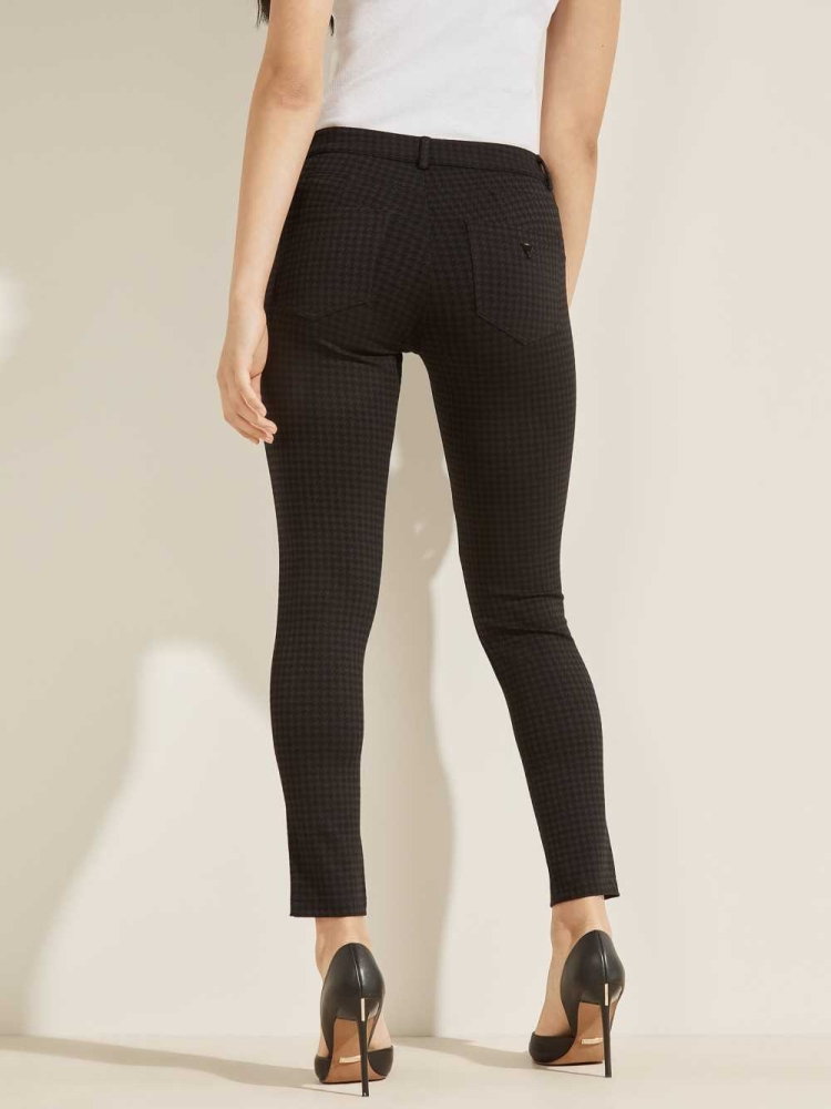 GUESS Curve X Houndstooth Ponte Women's Pants Black Grey | UK5096TJY