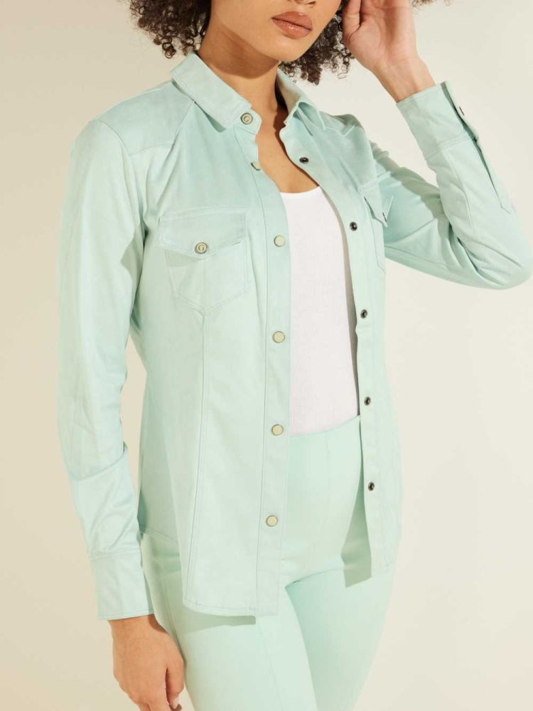 GUESS Daisy Women's Shirts Light Blue | UK0654YKS