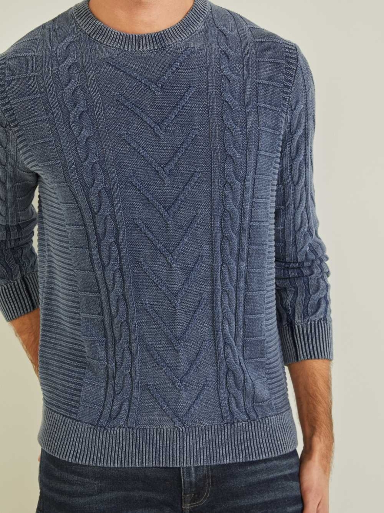 GUESS Dawson Washed Mixed Cable Men's Sweaters Wash Multicolor | UK1347PQX