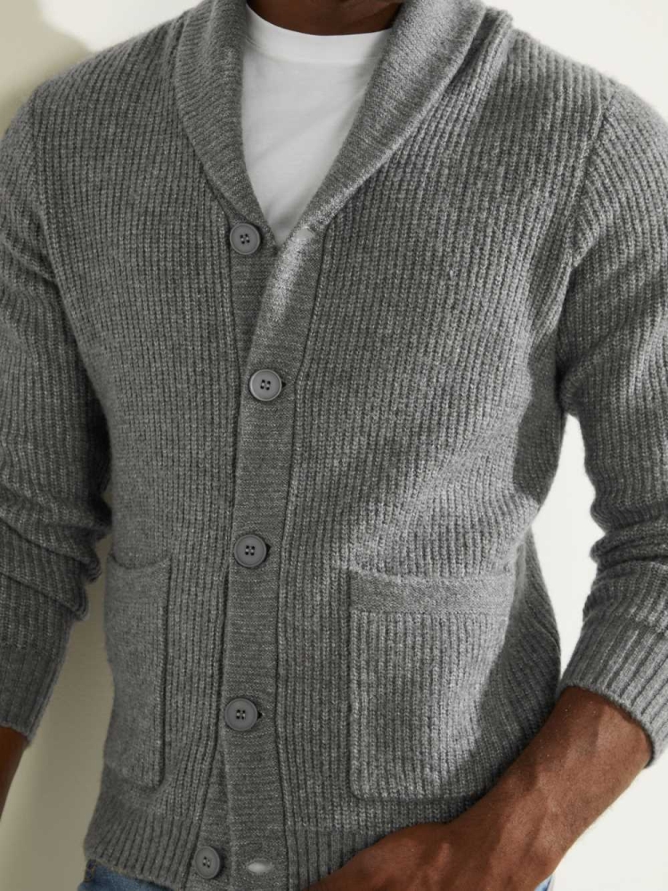 GUESS Declan Shawl Cardigan Men's Sweaters Grey Multicolor | UK9758VSM