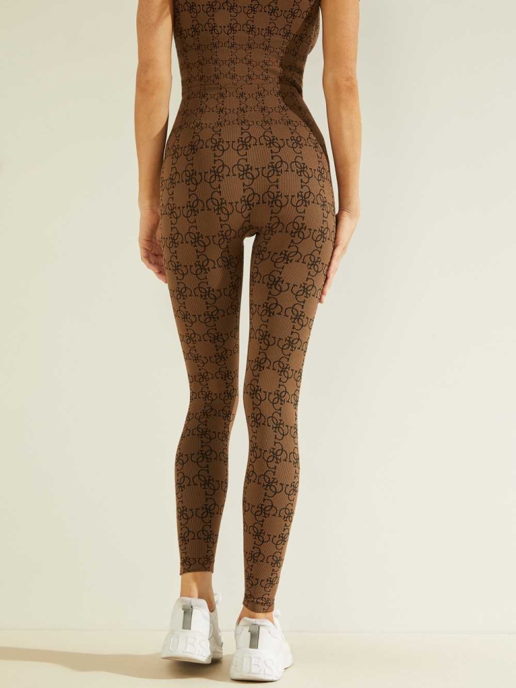 GUESS Della Logo Print Women's Leggings Brown | UK5738HTO