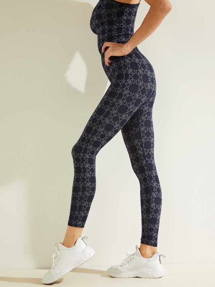 GUESS Della Logo Print Women's Leggings Navy | UK8651NDL