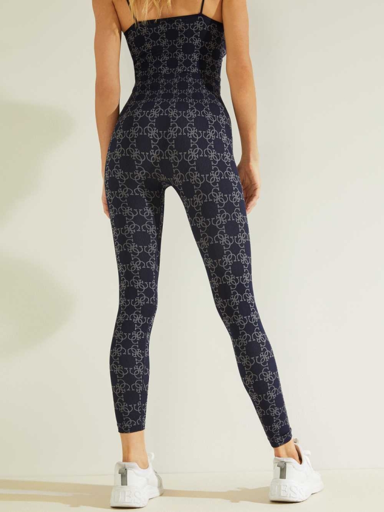 GUESS Della Logo Print Women's Leggings Navy | UK8651NDL