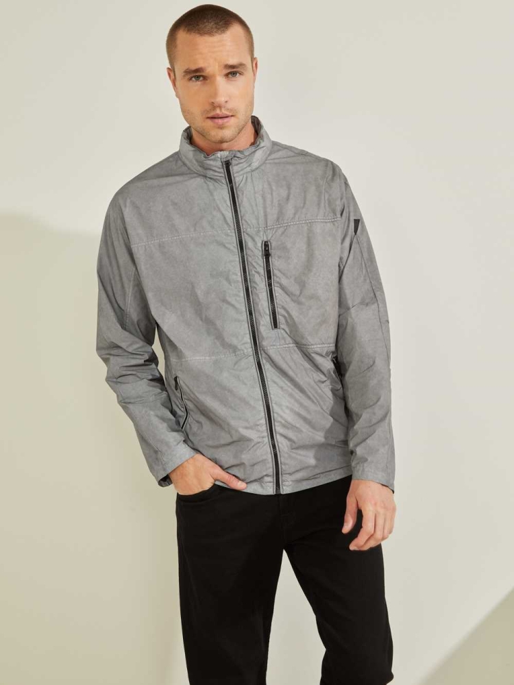 GUESS Denver Reflective Men's Windbreaker Grey | UK4256UZJ