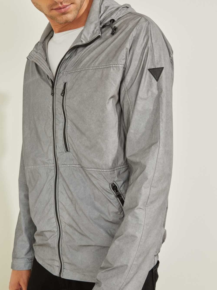 GUESS Denver Reflective Men's Windbreaker Grey | UK4256UZJ