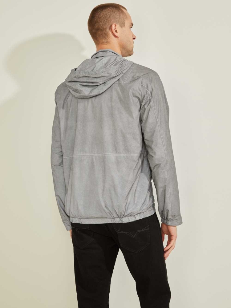 GUESS Denver Reflective Men's Windbreaker Grey | UK4256UZJ