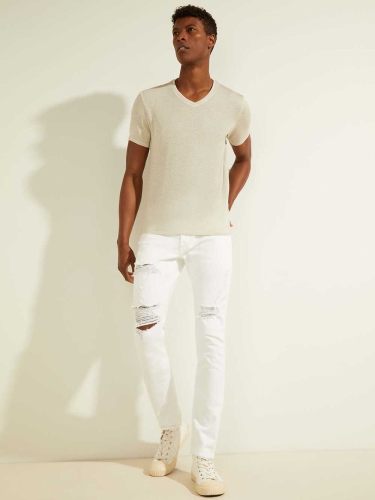 GUESS Destroyed Painter's Skinny Men's Jeans White | UK6940HIY