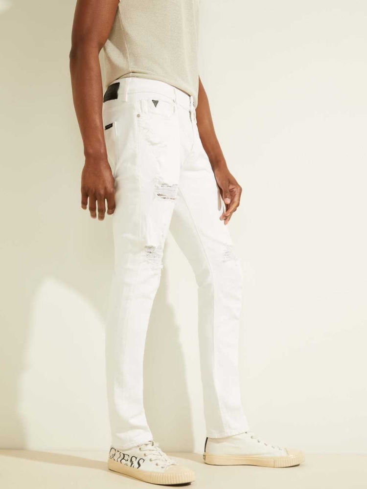 GUESS Destroyed Painter's Skinny Men's Jeans White | UK6940HIY