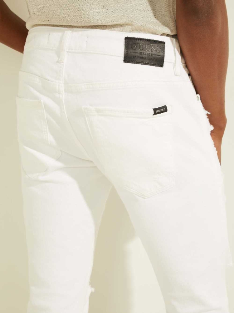 GUESS Destroyed Painter's Skinny Men's Jeans White | UK6940HIY