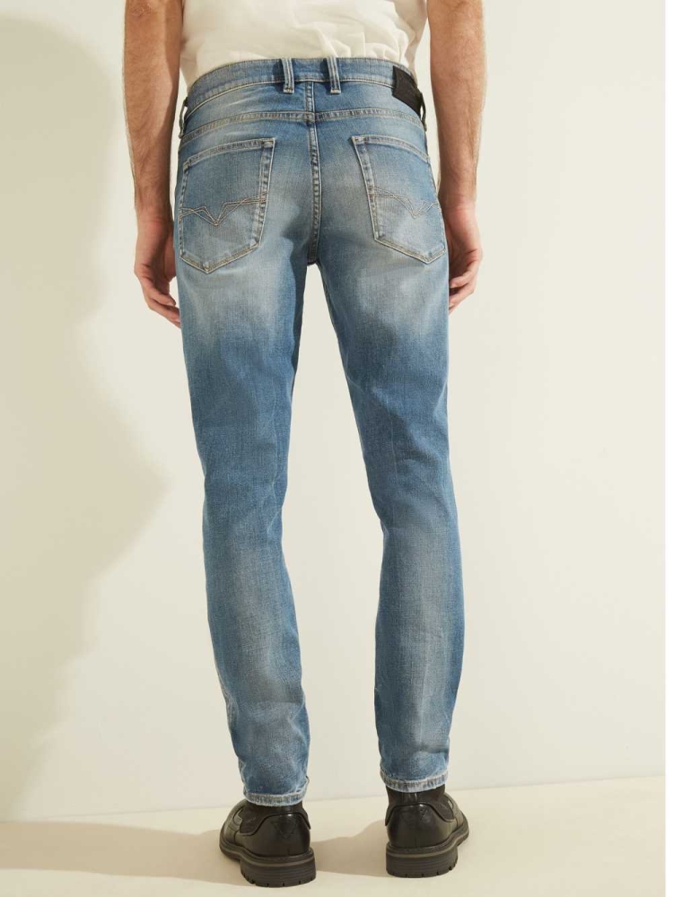 GUESS Distressed Slim Tapered Men's Jeans Light Wash | UK8176KNB