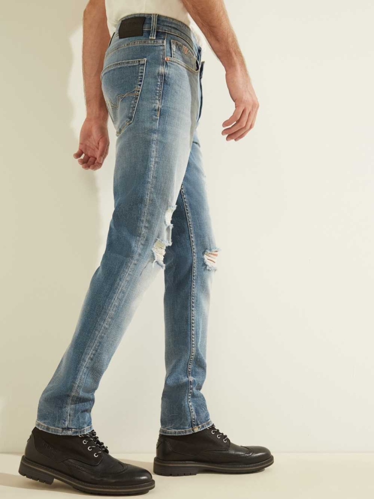 GUESS Distressed Slim Tapered Men's Jeans Light Wash | UK8176KNB