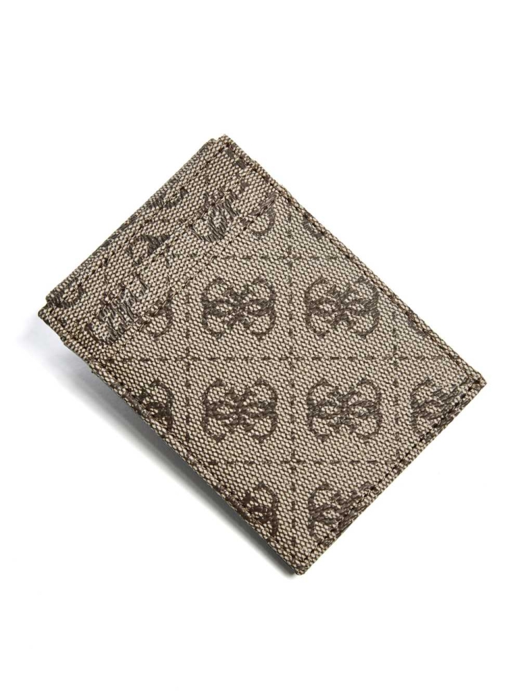 GUESS Don Logo-Print Magnetic Card Case Women's Wallets Brown | UK2573ZNS