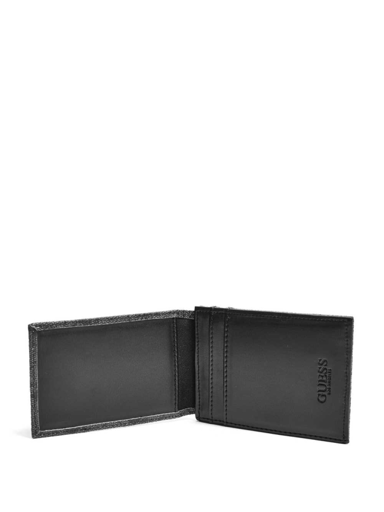 GUESS Don Logo-Print Magnetic Card Case Women's Wallets Black | UK7394LUV