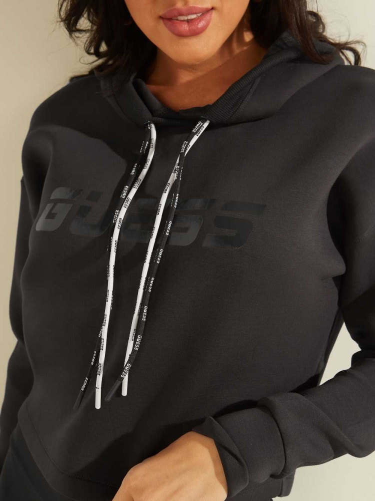 GUESS Double Drawstring Hooded Women's Sweatshirt Blue Deep Grey | UK4537JHZ