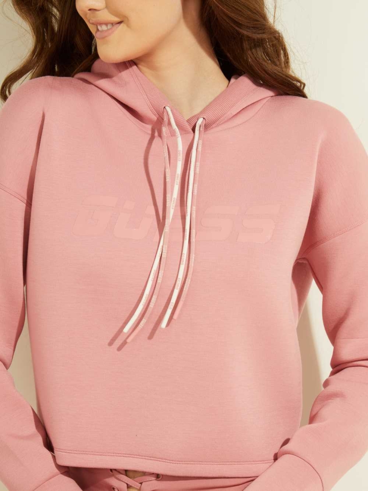 GUESS Double Drawstring Hooded Women's Sweatshirt Pink | UK6517FQY