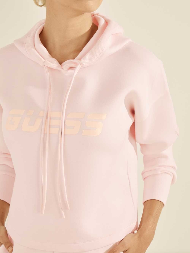 GUESS Double Drawstring Hooded Women's Sweatshirt Rose | UK7029SDG