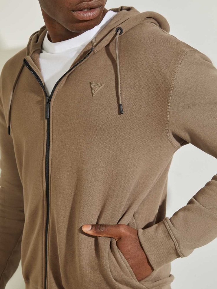 GUESS Eco Aldwin Zip-Up Men's Sweatshirt Khaki | UK5012JXB