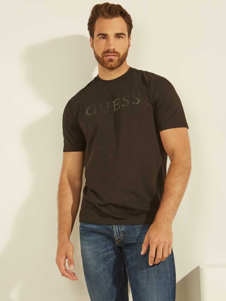 GUESS Eco Alphy Men\'s T-Shirts Black | UK8507LFS