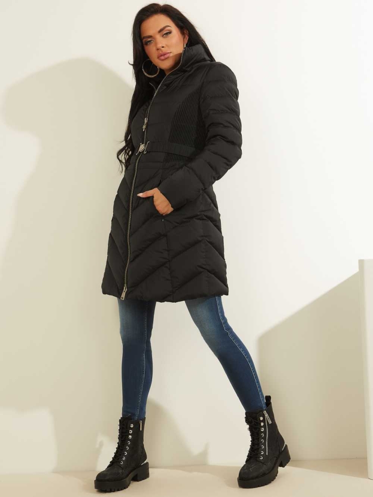 GUESS Eco Cecilia Down Puffer Women's Coats Black | UK3712ZUY