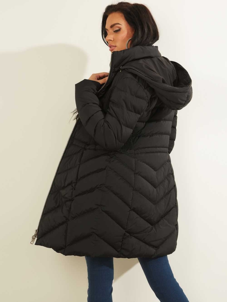 GUESS Eco Cecilia Down Puffer Women's Coats Black | UK3712ZUY