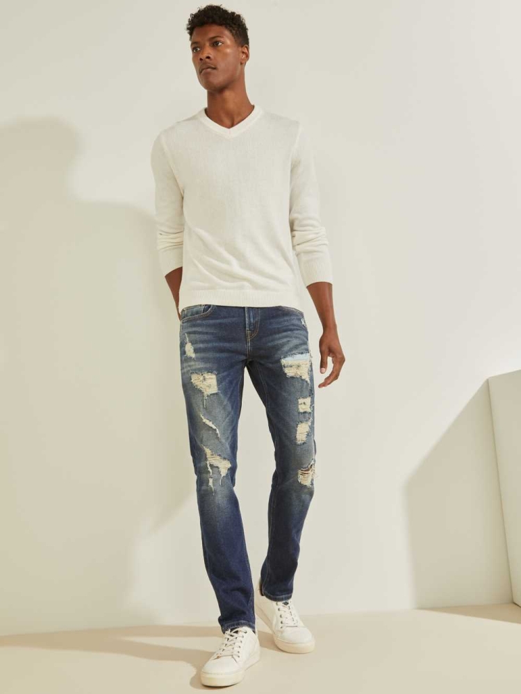 GUESS Eco Destroyed Skinny Men's Jeans Wash | UK1568WBP