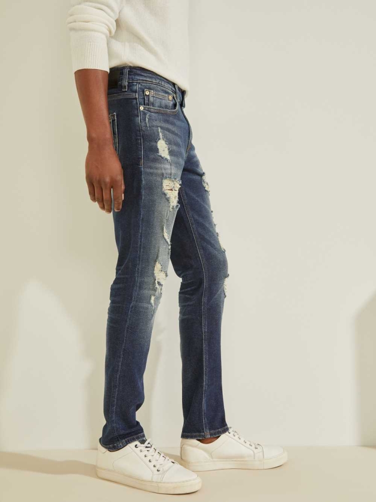 GUESS Eco Destroyed Skinny Men's Jeans Wash | UK1568WBP