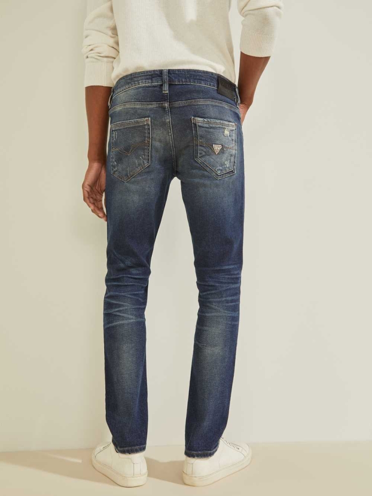 GUESS Eco Destroyed Skinny Men's Jeans Wash | UK1568WBP