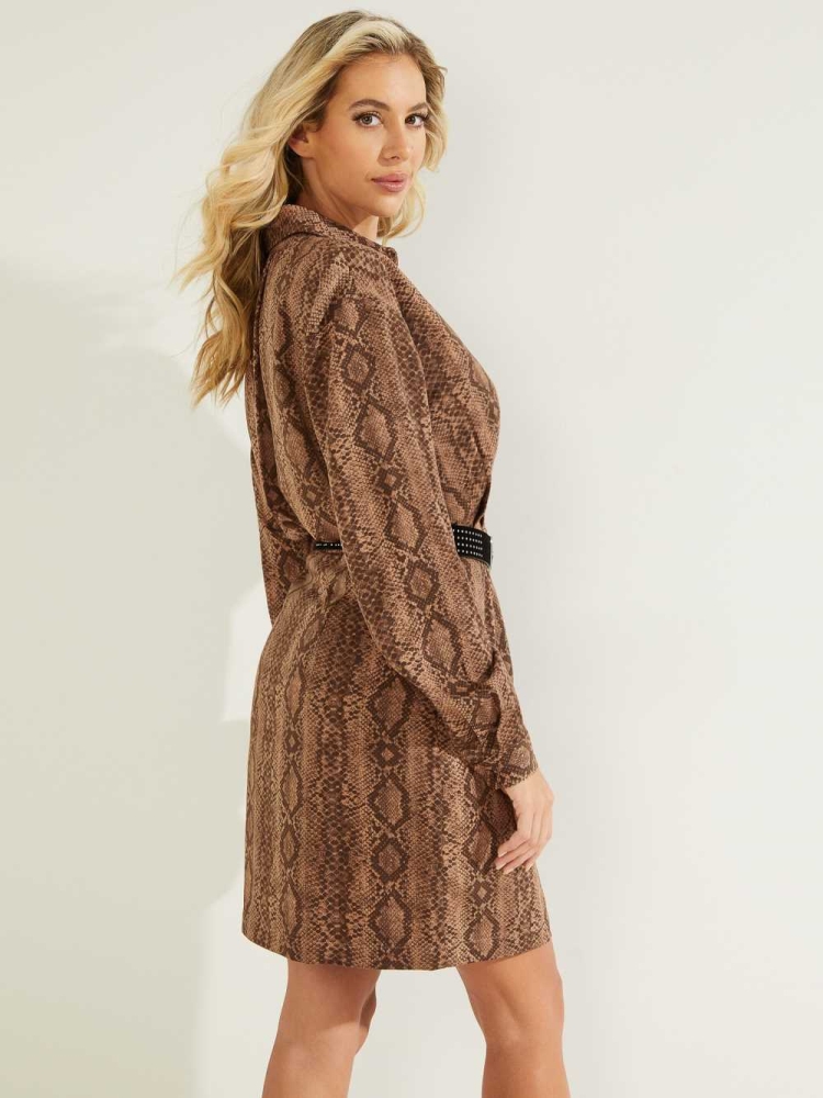 GUESS Eco Dominique Women's Dresses Snake Brown | UK2015CFG