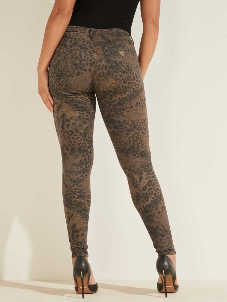 GUESS Eco Ghost Leaf Skinny Women's Jeans Leopard | UK7140JRS