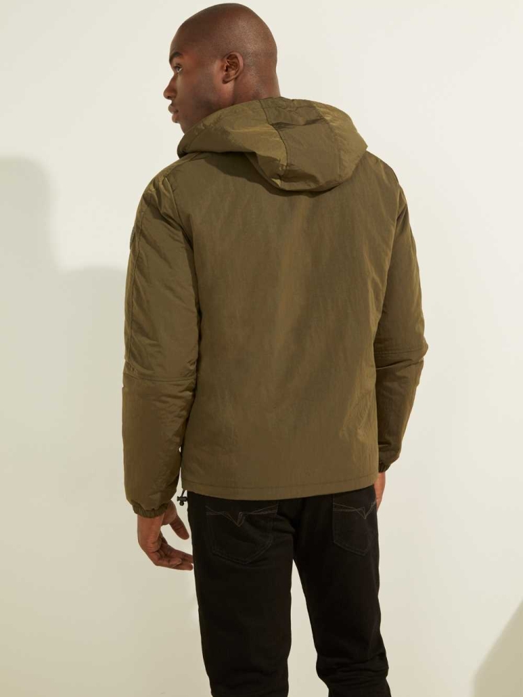 GUESS Eco Hooded Men's Windbreaker Olive | UK8109AYX