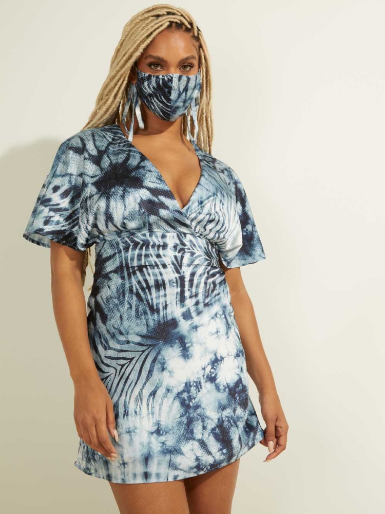 GUESS Eco Jasia and Matching Face Mask Women's Dresses Blue | UK1956WDG